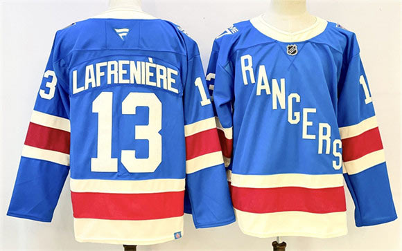 Men's New York Rangers 13 Alexis Lafreniere Blue 2025 Stitched Hockey Jersey