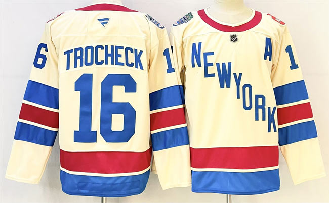 Men's New York Rangers 16 Vincent Trocheck Beige 2025 26 Winter Classic With A Patch Stitched Hockey Jersey