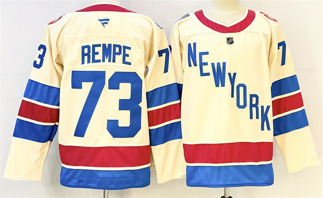 Men's New York Rangers 73 Matt Rempe Beige 2025 26 Winter Classic With A Patch Stitched Hockey Jersey