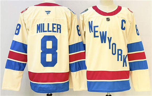 Men's New York Rangers 8 JT Miller Beige 2025 26 Winter Classic With C Patch Stitched Hockey Jersey