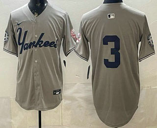Men's New York Yankees 3 Babe Ruth Grey Without Name Limited Jersey