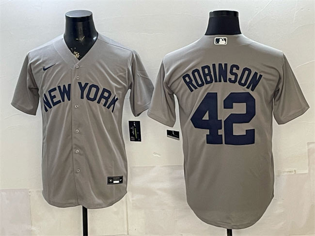 Men's New York Yankees 42 Jackie Robinson Grey Stitched Baseball Jersey