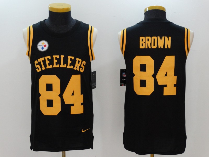 Men's Pittsburgh Steelers #84 Antonio Brown Black 2017 Tank Top NFL Jersey