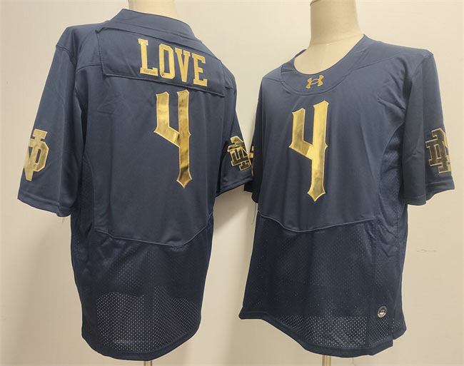 Men's Notre Dame Fighting Irish 4 Jeremiyah Love Navy With Name Limited Stitched Jersey