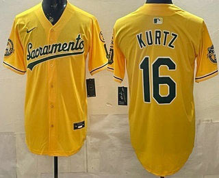 Men's Oakland Athletics 16 Nick Kurtz Yellow Limited Jersey