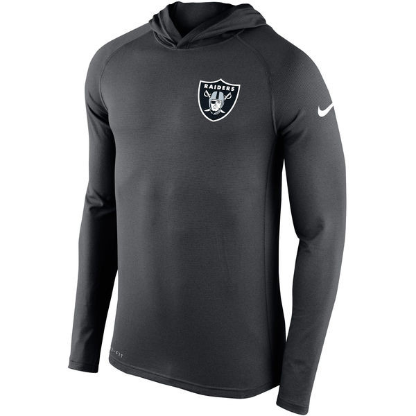 Men's Oakland Raiders Charcoal Stadium Touch Hooded Performance Long Sleeve T Shirt