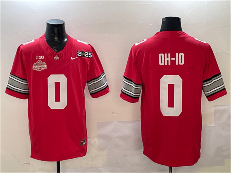 Men's Ohio State Buckeyes 0 OH IO Red 2025 CFP Final With National Champions Patch F.U.S.E. Vapor Limited Stitched Football Jersey