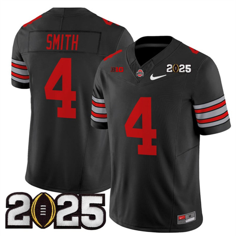 Men's Ohio State Buckeyes 4 Jeremiah Smith Black 2025 CFP Final Patch F.U.S.E. Vapor Limited Stitched Football Jersey
