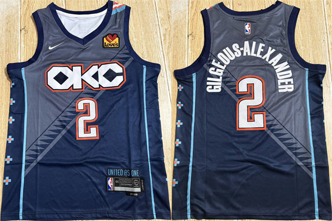 Men's Oklahoma City Thunder 2 Shai Gilgeous Alexander Navy Stitched Basketball Jersey