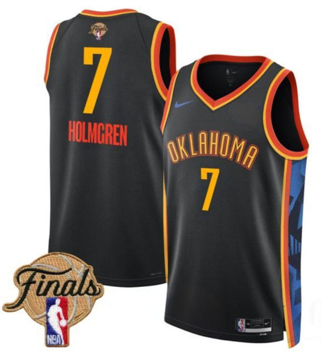 Men's Oklahoma City Thunder 7 Chet Holmgren Black 2025 Finals City Edition Stitched Basketball Jersey