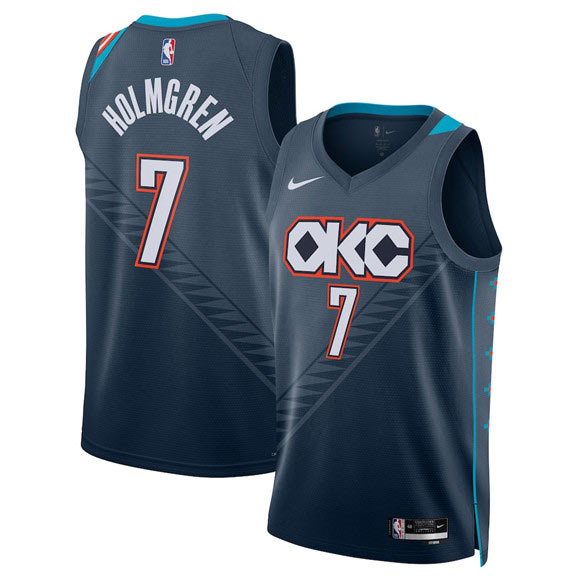 Men's Oklahoma City Thunder 7 Chet Holmgren Navy 2025 26 City Edition Swingman Stitched Basketball Jersey