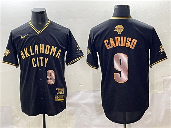 Men's Oklahoma City Thunder 9 Alex Caruso Black Gold 2025 Finals Vapor Stitched Baseball Jersey