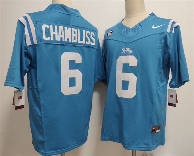 Men's Ole Miss Rebels 6 Trinidad Chambliss Blue 2025 F.U.S.E. Stitched jersey