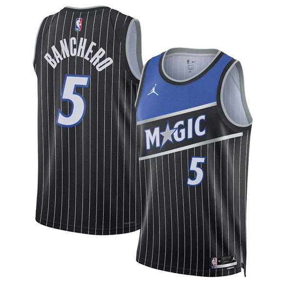 Men's Orlando Magic 5 Paolo Banchero Black 2025 Statement Edition Stitched Basketball Jersey