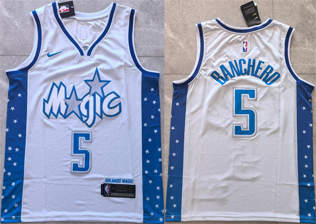 Men's Orlando Magic 5 Paolo Banchero Silver 2025 26 City Edition Stitched Basketball Jersey