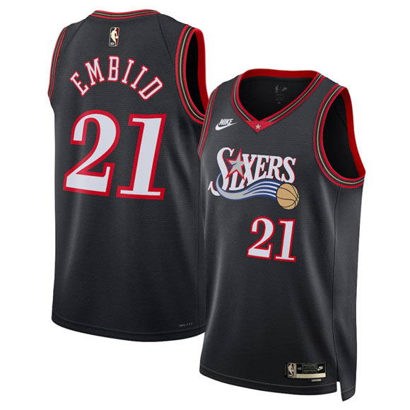 Men's Philadelphia 76ers 21 Joel Embiid Black 2025 Classic Edition Stitched Jersey