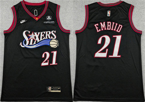 Men's Philadelphia 76ers 21 Joel Embiid Black 2025 Classic Edition Stitched Stitched Jersey