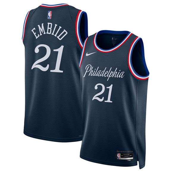 Men's Philadelphia 76ers 21 Joel Embiid Navy 2025 26 City Edition Swingman Stitched Jersey