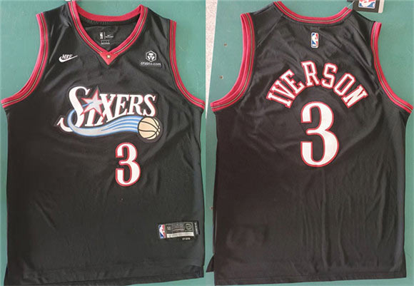 Men's Philadelphia 76ers 3 Allen Iverson Black 2025 Classic Edition Stitched Stitched Jersey
