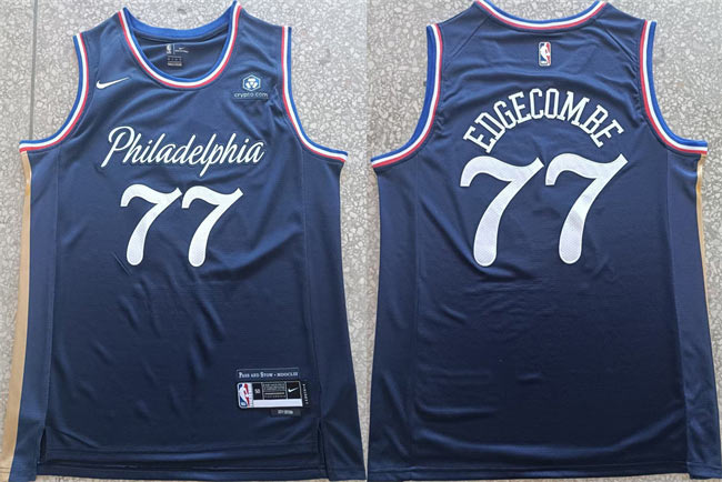 Men's Philadelphia 76ers 77 V. J. Edgecombe Navy 2025 26 City Edition Stitched Jersey
