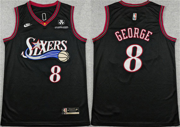 Men's Philadelphia 76ers 8 Paul George Black 2025 Classic Edition Stitched Stitched Jersey