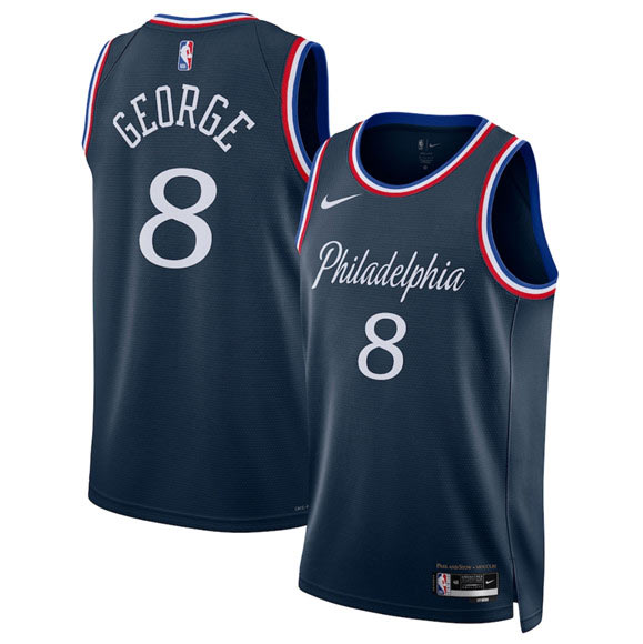 Men's Philadelphia 76ers 8 Paul George Navy 2025 26 City Edition Swingman Stitched Jersey