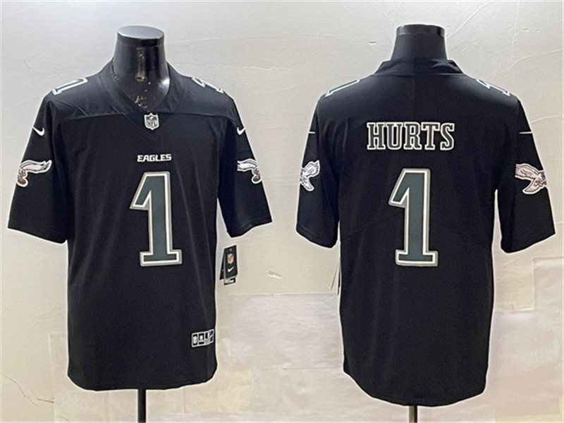Men's Philadelphia Eagles 1 Jalen Hurts Black Fashion New Vapor Untouchable Limited Stitched Football Jersey