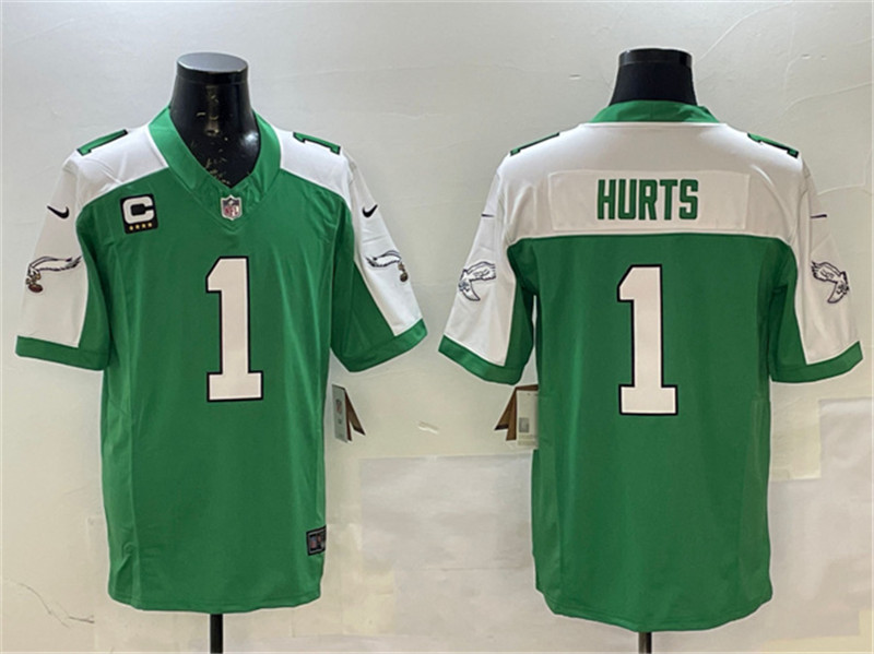 Men's Philadelphia Eagles 1 Jalen Hurts Green White F.U.S.E. 4 Star C Patch Vapor Untouchable Limited Football Stitched Jersey