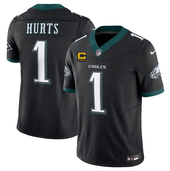 Men's Philadelphia Eagles 1 Jalen Jurts Black 2025 F.U.S.E. With 4 Star C Patch Vapor Untouchable Limited Throwback Stitched Football Jersey