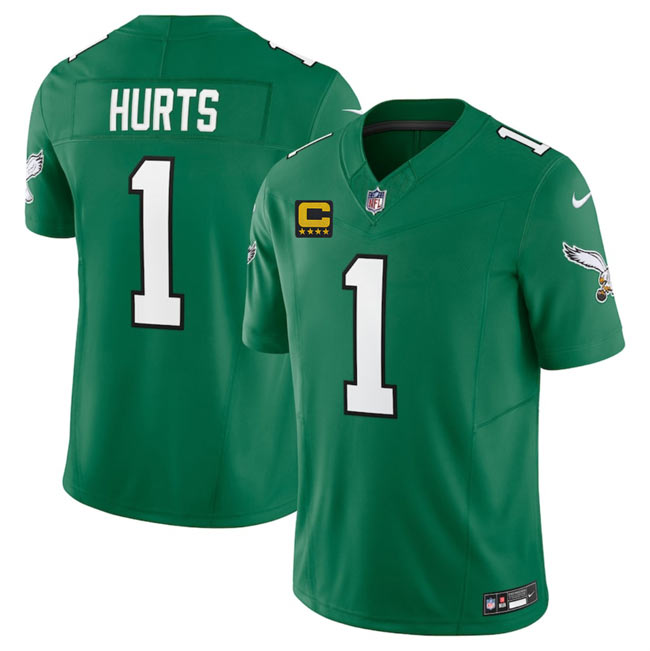 Men's Philadelphia Eagles 1 Jalen Jurts Kelly Green 2025 F.U.S.E. With 4 Star C Patch Vapor Untouchable Limited Throwback Stitched Football Jersey