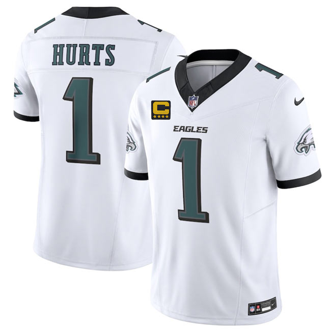 Men's Philadelphia Eagles 1 Jalen Jurts White 2025 F.U.S.E. With 4 Star C Patch Vapor Untouchable Limited Stitched Football Jersey