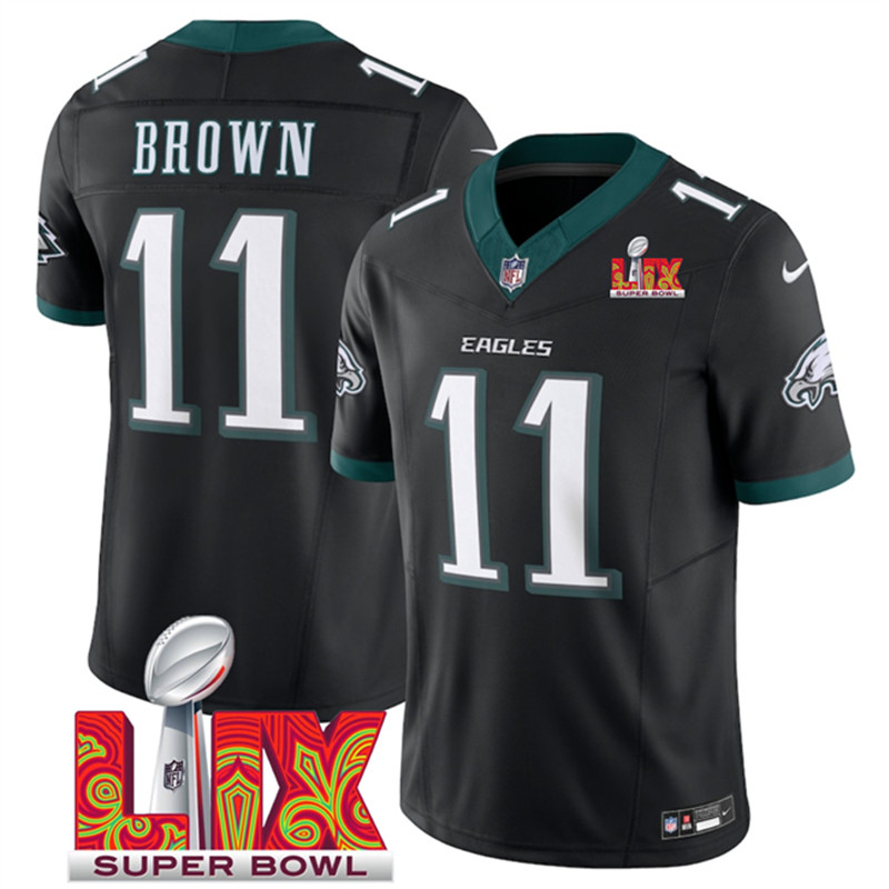 Men's Philadelphia Eagles 11 A.J. Brown Black 2025 Super Bowl LIX Patch New F.U.S.E. Vapor Untouchable Limited Stitched Football Jersey