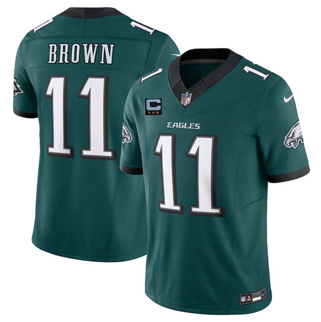 Men's Philadelphia Eagles 11 A.J. Brown Green 2025 F.U.S.E. With 3 Star C Patch Vapor Untouchable Limited Stitched Football Jersey