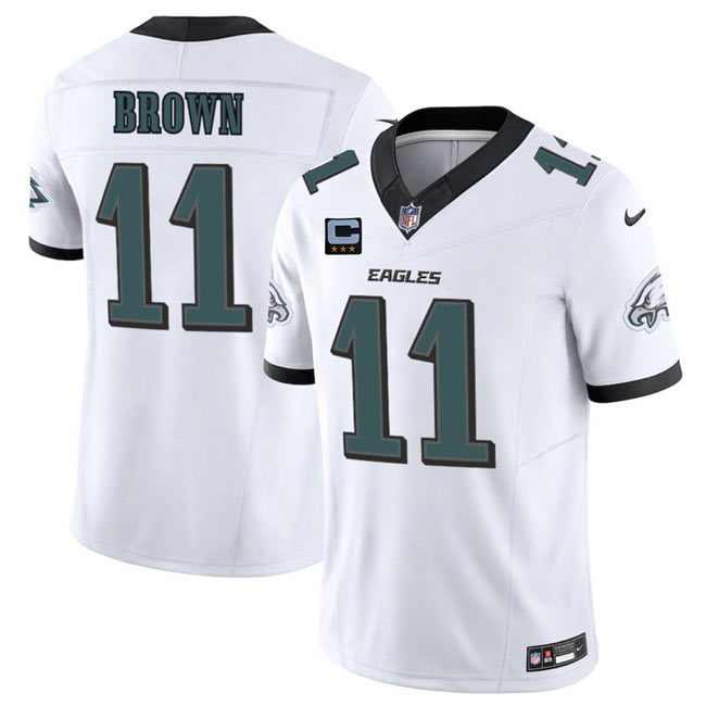 Men's Philadelphia Eagles 11 A.J. Brown White 2025 F.U.S.E. With 3 Star C Patch Vapor Untouchable Limited Stitched Football Jersey