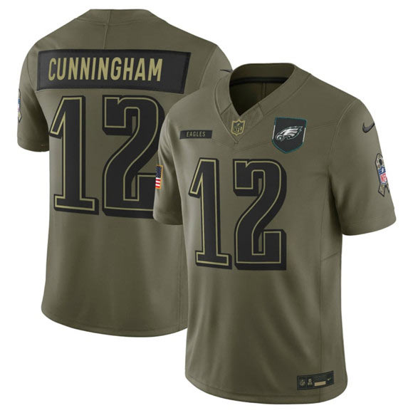 Men's Philadelphia Eagles 12 Randall Cunningham Olive 2025 Salute to Service Limited Football Stitched Jersey