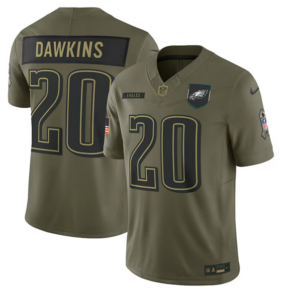 Men's Philadelphia Eagles 20 Brian Dawkins Olive 2025 Salute to Service Limited Football Stitched Jersey