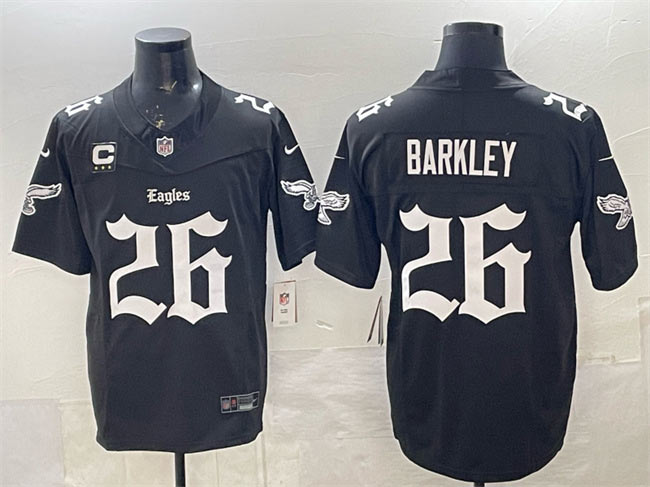Men's Philadelphia Eagles 26 Saquon Barkley Black 2025 F.U.S.E. 'Gothic Philly Edition' With 3 Star C Patch Vapor Limited Stitched Football Jersey