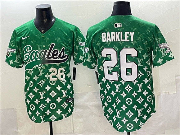 Men's Philadelphia Eagles 26 Saquon Barkley Green With Patch Limited Stitched Baseball Jersey