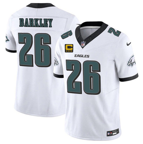 Men's Philadelphia Eagles 26 Saquon Barkley White 2025 F.U.S.E. With 4 Star C Patch Vapor Untouchable Limited Football Stitched Jersey