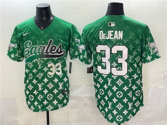Men's Philadelphia Eagles 33 Cooper DeJean Green With Patch Limited Stitched Baseball Jersey