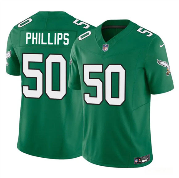 Men's Philadelphia Eagles 50 Jaelan Phillips Kelly Green 2025 F.U.S.E. Vapor Untouchable Limited Throwback Football Stitched Jersey