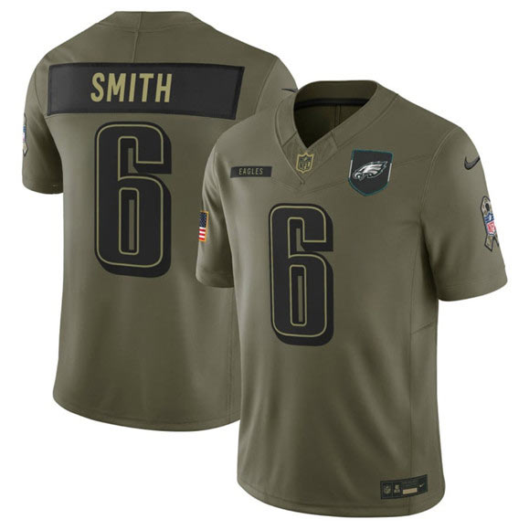 Men's Philadelphia Eagles 6 DeVonta Smith Olive 2025 Salute to Service Limited Football Stitched Jersey