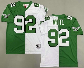 Men's Philadelphia Eagles 92 Reggie White Green White Split 1990 Throwback Jersey