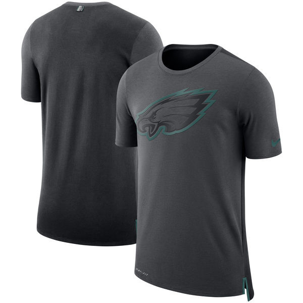 Men's Philadelphia Eagles Charcoal Black Sideline Travel Mesh Performance T Shirt