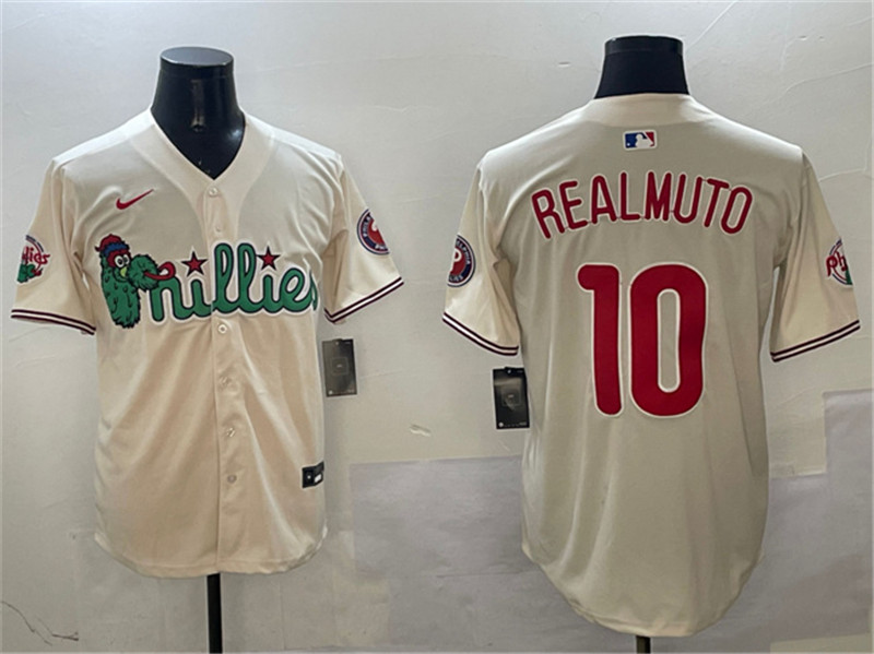 Men's Philadelphia Phillies 10 J.T. Realmuto Cream Phanatic Limited Stitched Jersey