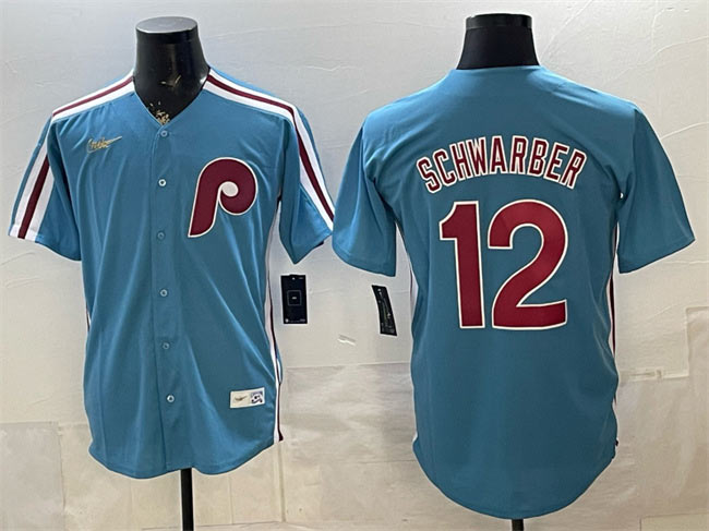 Men's Philadelphia Phillies 12 Kyle Schwarber Blue Cool Base Stitched Jersey