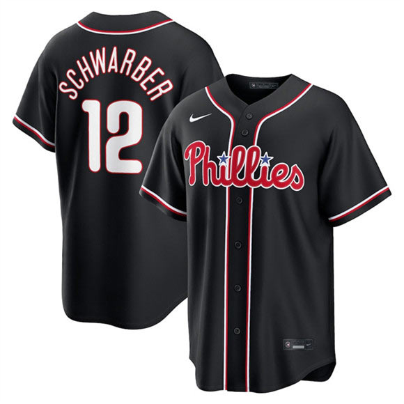 Men's Philadelphia Phillies 12 Kyle Schwarber Fashion Black Out Stitched Baseball Jersey