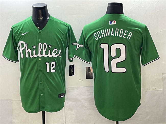 Men's Philadelphia Phillies 12 Kyle Schwarber Green Limited Stitched Jersey