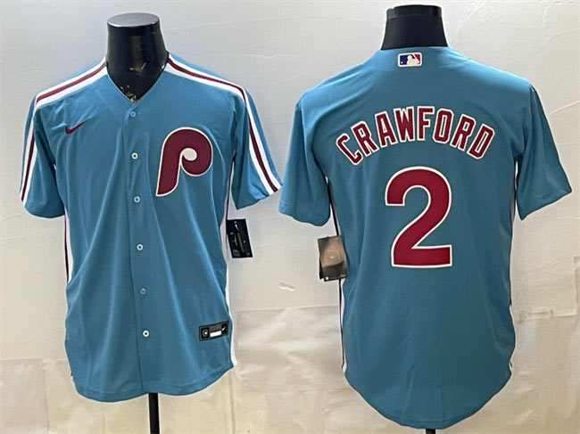 Men's Philadelphia Phillies 2 Justin Crawford Blue Cool Base Stitched Jersey
