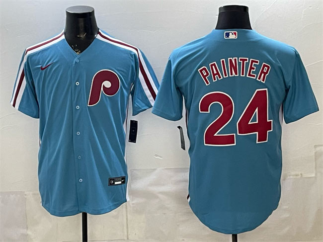 Men's Philadelphia Phillies 24 Andrew Painter Blue Cool Base Stitched Jersey